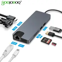 GOOJODOQ Мульти USB C концентратор к HDMI VGA Gigabit Ethernet RJ45 адаптер для MacBook Pro кард-ридер разветвитель USB 3,0 type C PD порты