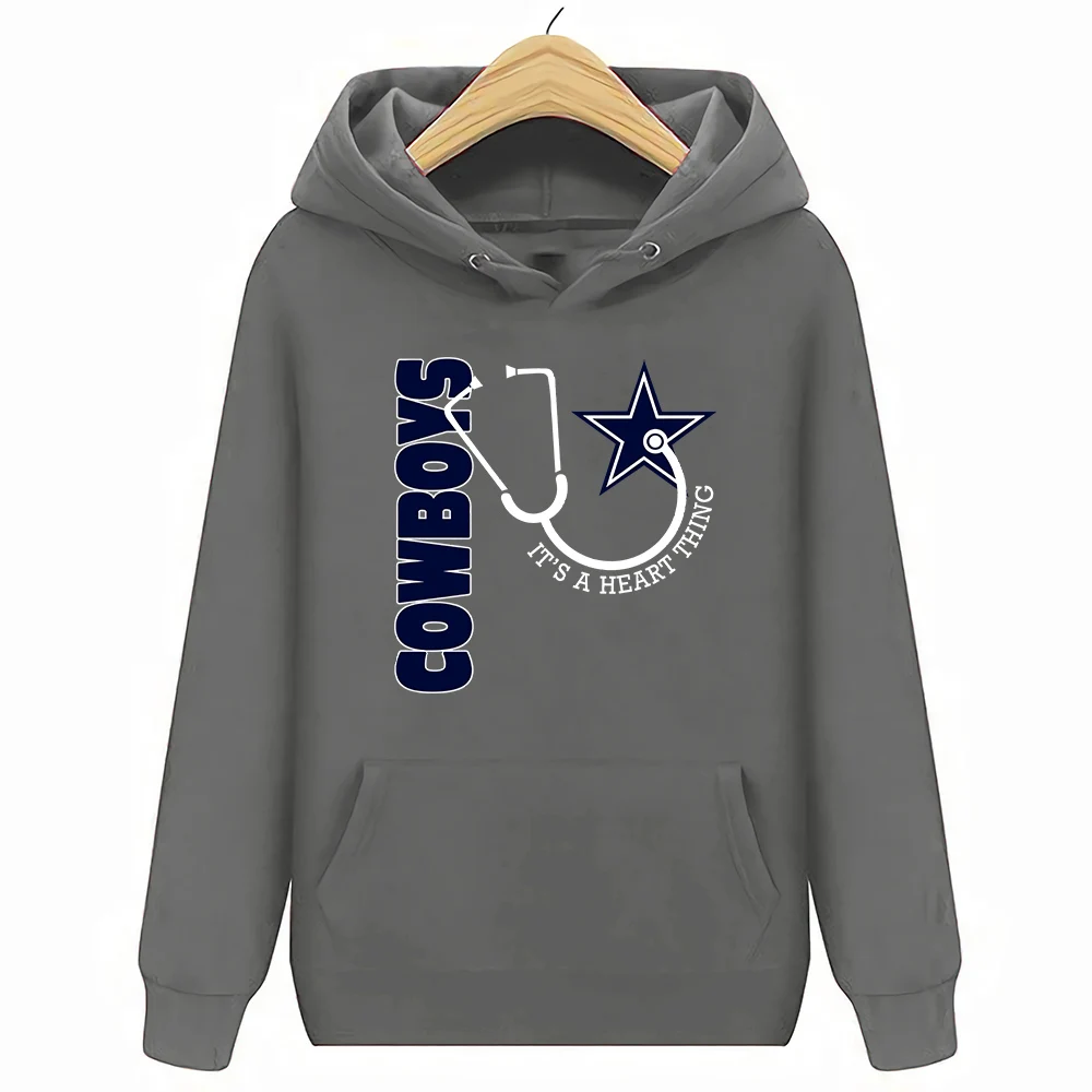 Dallas Print O-Neck Cowboys It'S A Heart Thing Stethoscope Hoodies& Sweatshirts - Цвет: Темно-серый