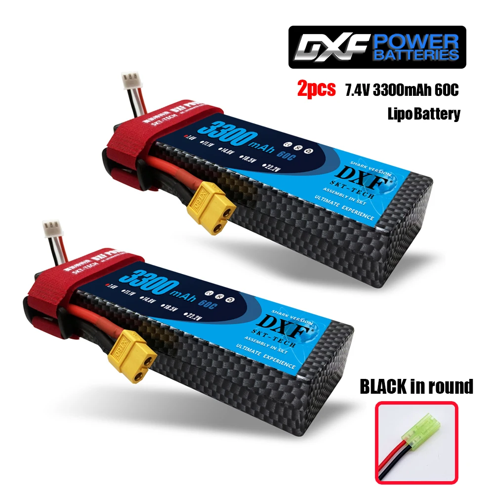 2 шт. DXF 7,4 В 3300 мАч 5200 мАч 6500 мАч Lipo аккумулятор жесткий чехол 2S 50C 60C 80C 1/10 1/8 весы для TRX Slash 4x4 RC автомобилей Жесткий Чехол - Цвет: 2PCS2S3300hardBlack