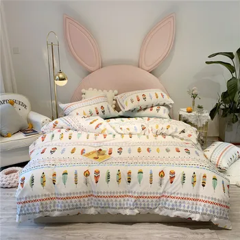 

3/4pcs Bohemian Style Bedding Set Children Adult Single Size Duvet Cover Bedsheet Pillowcases 100% Cotton Bed Linen Feathers
