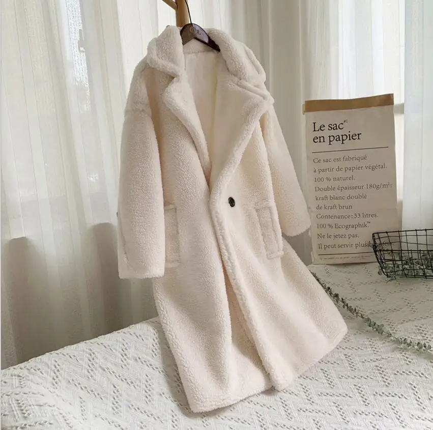 White New Teddy Coat Faux Fur Long Coat Lamb Fur Coat 10 Colour Thick Coat Warm Coat for Women free of Charge - Цвет: White