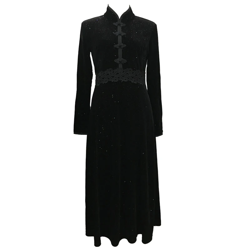 Winter and autumn dress women dress elegant black High waist glitter plus size 5xl long sleeve velvet cheongsam ladies dress