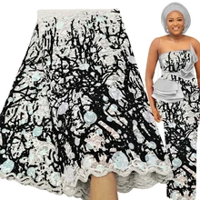 Bestway White Laser-cut Flocking Velvet French Lace High Quality Lace Fabric 5 Yards Nigerian Asoebi Style African Lace Fabric