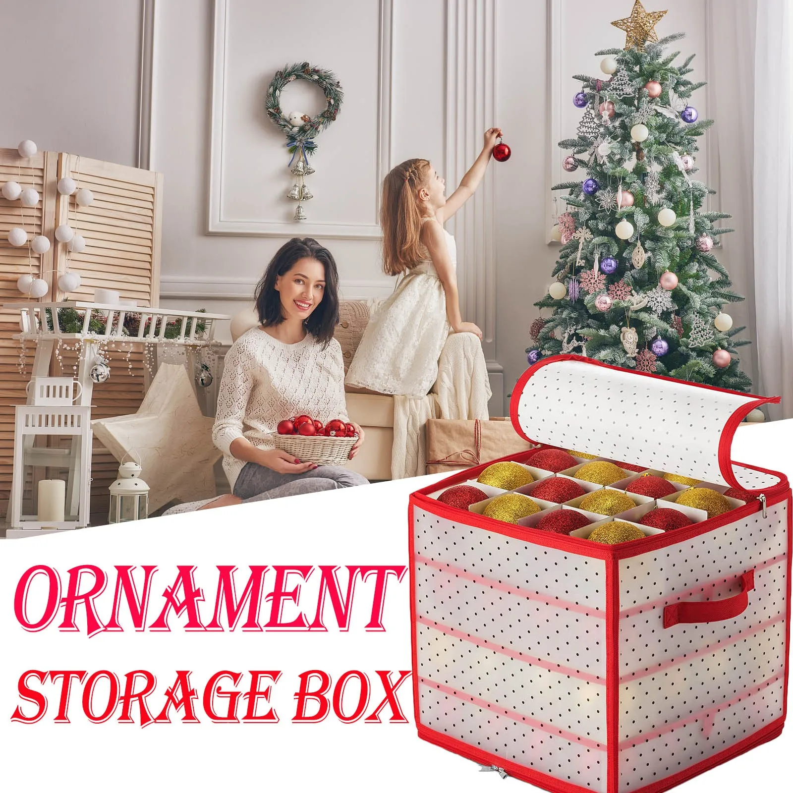 64 Grids Christmas Ornament Storage Box Preserve Case Christmas Tree  Decorations Organizer for Home Xmas Holiday Accessories