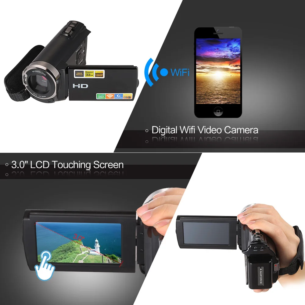 3," TFT lcd сенсорный экран видео камера видеокамера 1080P Full HD 20MP 16X зум Цифровая видеокамера рекордер DVR видеокамера