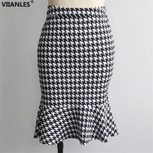 VIIANLES Хаундстут печатных сексуальная юбка лето осень винтажная прямая клетчатая русалка юбка Bodycon Высокая талия Femininas