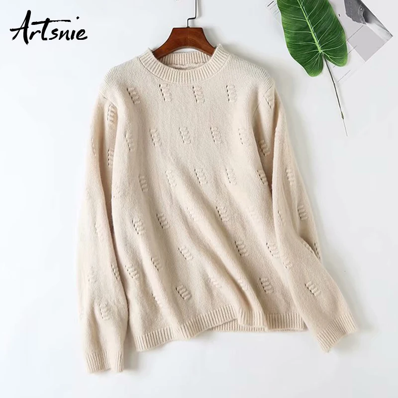 

Artsnie autumn 2019 casual sweater women o neck long sleeve knit jumpers pullover winter beige oversized sweaters mujer