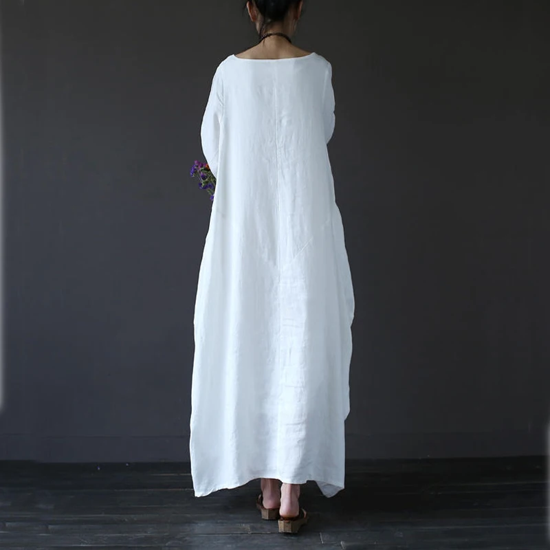 S~ 4XL льняное длинное платье хиджабы с длинными рукавами женская мусульманская абайя хадж одежда арабское свободное исламское Белое Женское платье Дубай