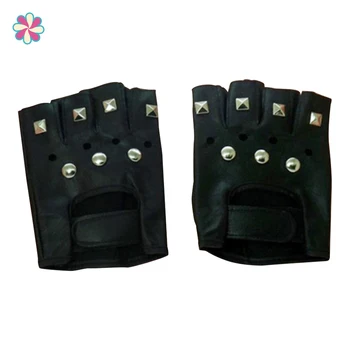 

New Fashion Design Heatrical Artificial Leather Gloves Punk Hip-hop PU Half-finger Leather Gloves Square Nail Performances W118