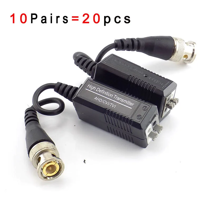 Conector de vídeo Balun trenzado UTP, transceptor pasivo para cámara HD CVI/TVI/AHD macho BNC a UTP, accesorios de cámara H10, 10 pares