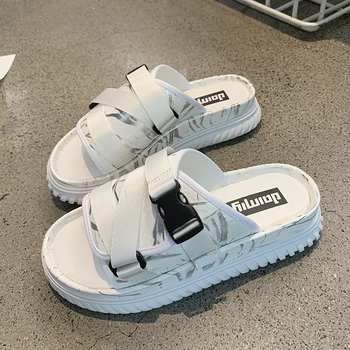 

Women Comfortable Platform wedge slippers stitching simple soft bottom sandals student Korean beach shoes tide 2020 summer new