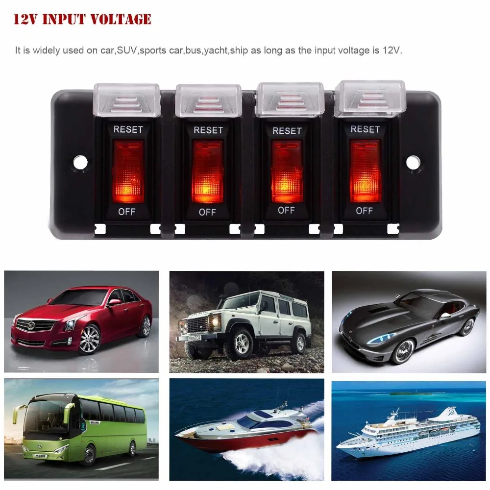 16A DC12V 4 Way Водонепроницаемый рокер автоматические выключатели Кнопка панель с переключателями для автомобиля RV Морской лодки