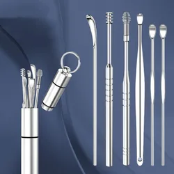 6Pcs Stainless Steel Ear Pick Spoon Set Spiral 360° Cleaning Ear Wax Remover Spoon Adult Household Travel  Cleaning Tools