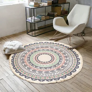 

90cm Round Carpet Mandala Parlor Bedroom Area Rugs Boho Anti-slip Water Floor Mat Bohemia Ethnic Tassel Cotton Rug Home Decor