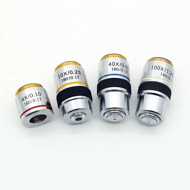 185 4X 10X 40X 100X Biological Microscope Achromatic Objective Lens  Microscope Lens Adapters Compact Objective Lens Durable - AliExpress