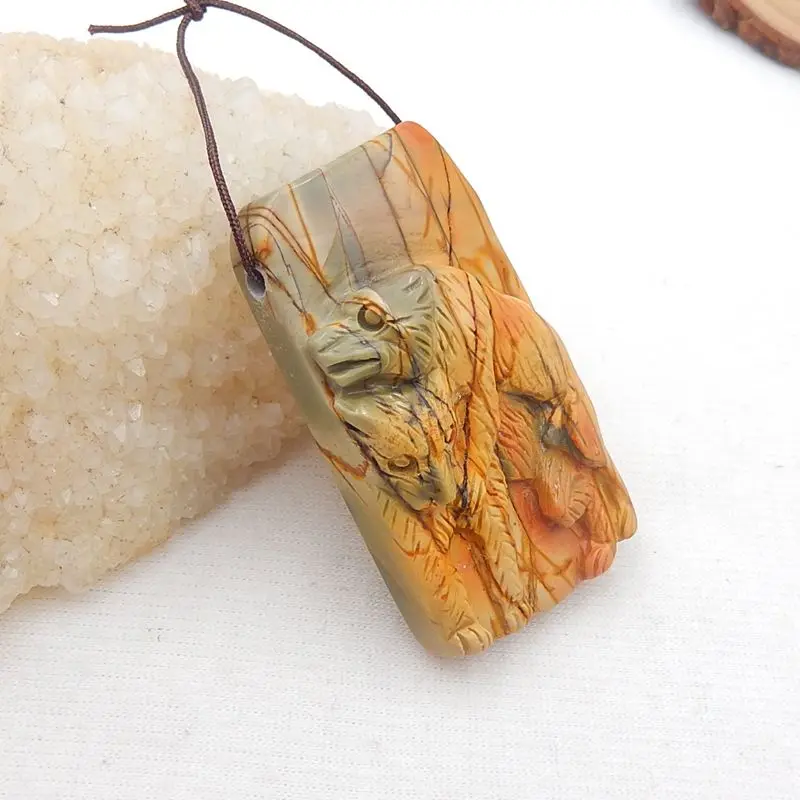 Support For Custom Carved Animal Multi-Color picasso Jasper Necklace Pendant 53x32x12mm 36g Fashion jewelry for man party gift