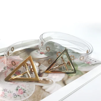 

Transparent belt ladies clear belts for women waist plastic PVC ceinture femme 2020 triangle gold buckle luxury brand waistband