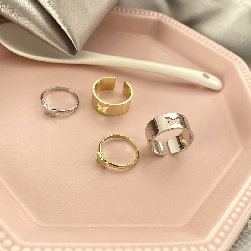 Opening-Ring Jewelry Gifts Punk Good-Friends Gold Butterfly Silver-Color Creative Simple-Style