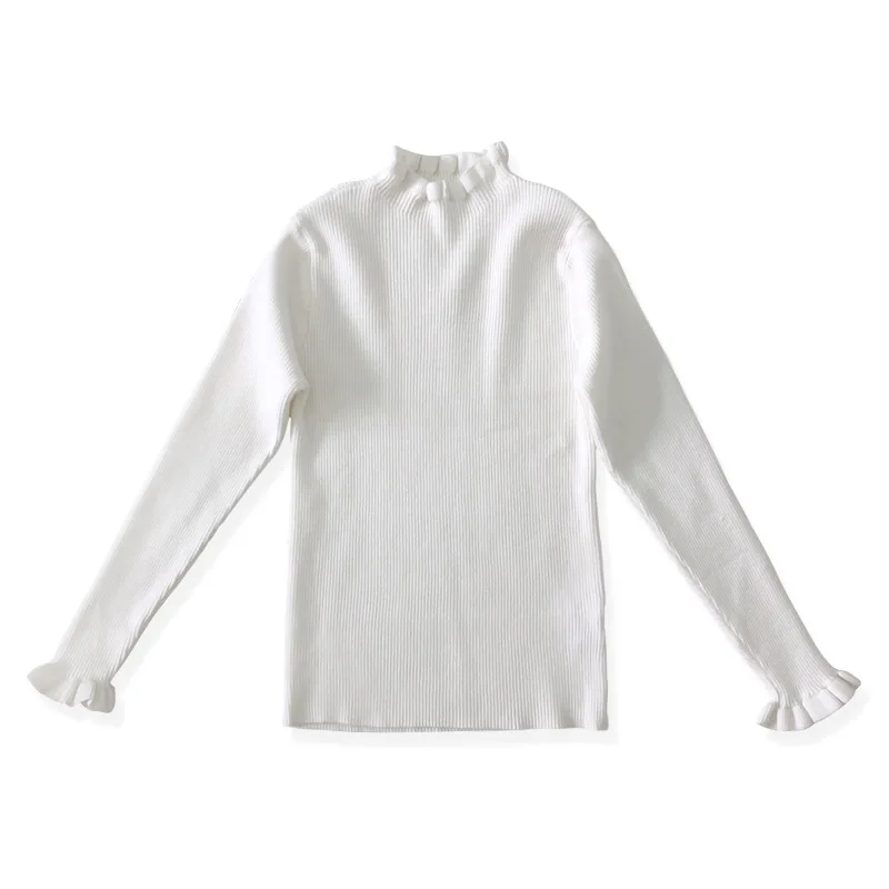High neck white Зимняя одежда свитер для девочек, пуловер однотонный, черный, розовый, белый, с высоким воротом, От 4 до 14 лет свитера для маленьких девочек осенняя одежда для маленьких девочек - Цвет: High neck white