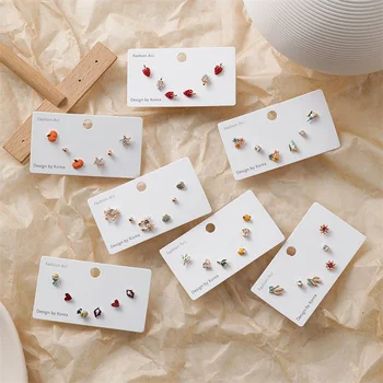 

HHSPPF XY 6 Pieces / Set Cute Women Mini Stud Earrings Set Fashion Girl Trinkets Strawberry Cherry Cactus Jewelry Gifts