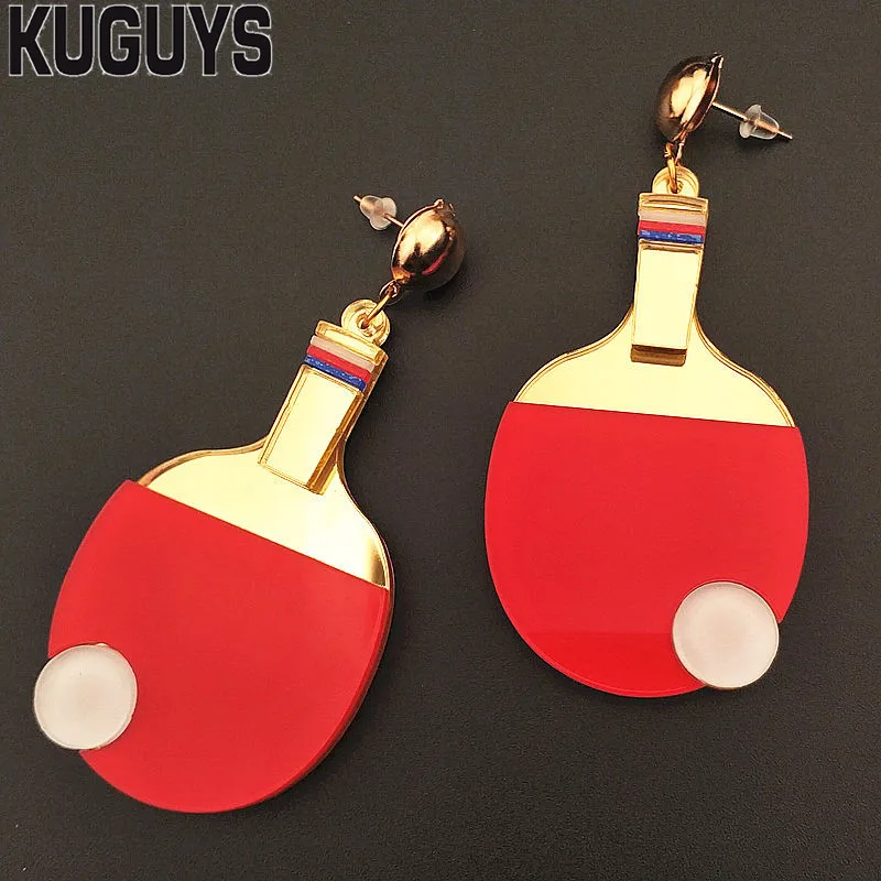 KUGUYS Tennis Bats Drop Earring for Women Acrylic Red Mirror Gold Fashion Jewelry novel Accessories | Украшения и аксессуары