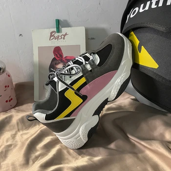 

2020 Women Chunky Sneakers Fashion Vulcanized Shoes 6cm Basket Female Woman Platform Women's Multi Color Lace Up Casual Shoes
