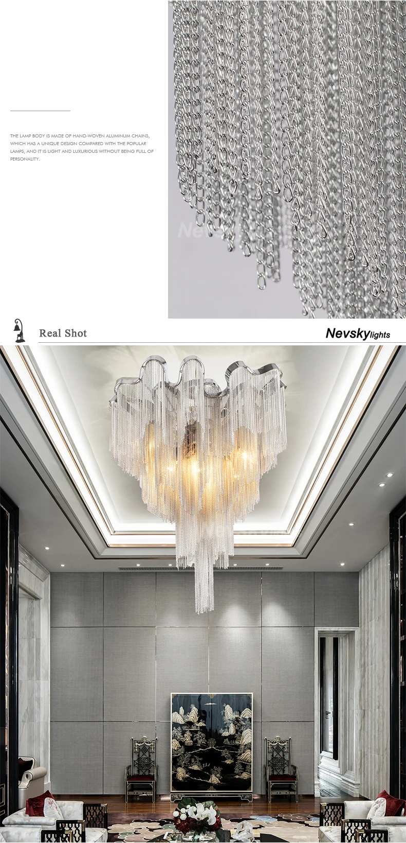 Modern silver tassel chandeliers living room decorative ceiling lamps for bedroom ceiling chandelier lighting with silver fringe