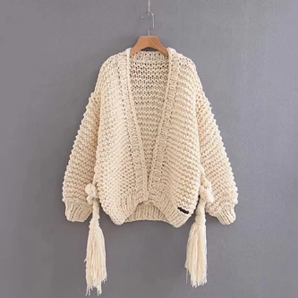 Осень Зима sweter rozpinany женское с буфами рукав текстурированный вязаный кардиган с поясом ручной вязаный кардиган женский pull femme Y1008 - Цвет: Бежевый