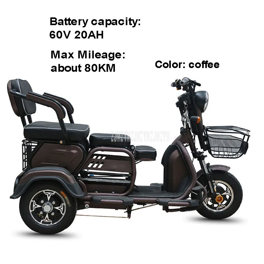 60V 20AH coffee Трехместный Электрический мотоцикл для пожилых людей, Электрический скутер с широкими шинами, трехколесный скутер для пожилых людей с ограниченными возможностями, 500 Вт, 48 В/60 в - Цвет: 60V 20AH coffee