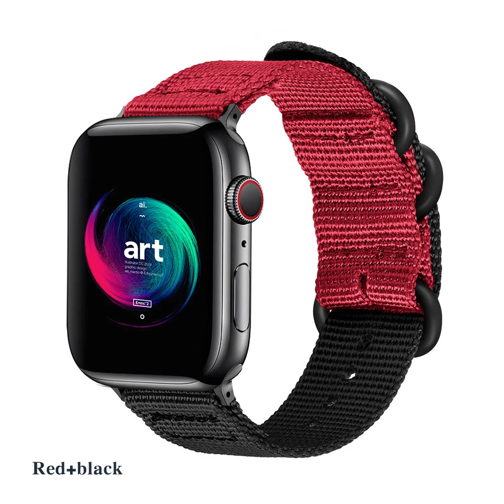 Red with black Горячая Распродажа нейлоновый ремешок для часов Apple Watch серии 5 4 3 21 спортивный браслет Аксессуары 42 мм 38 мм 40 мм 44 мм ремешок для iwatch - Цвет ремешка: Red with black