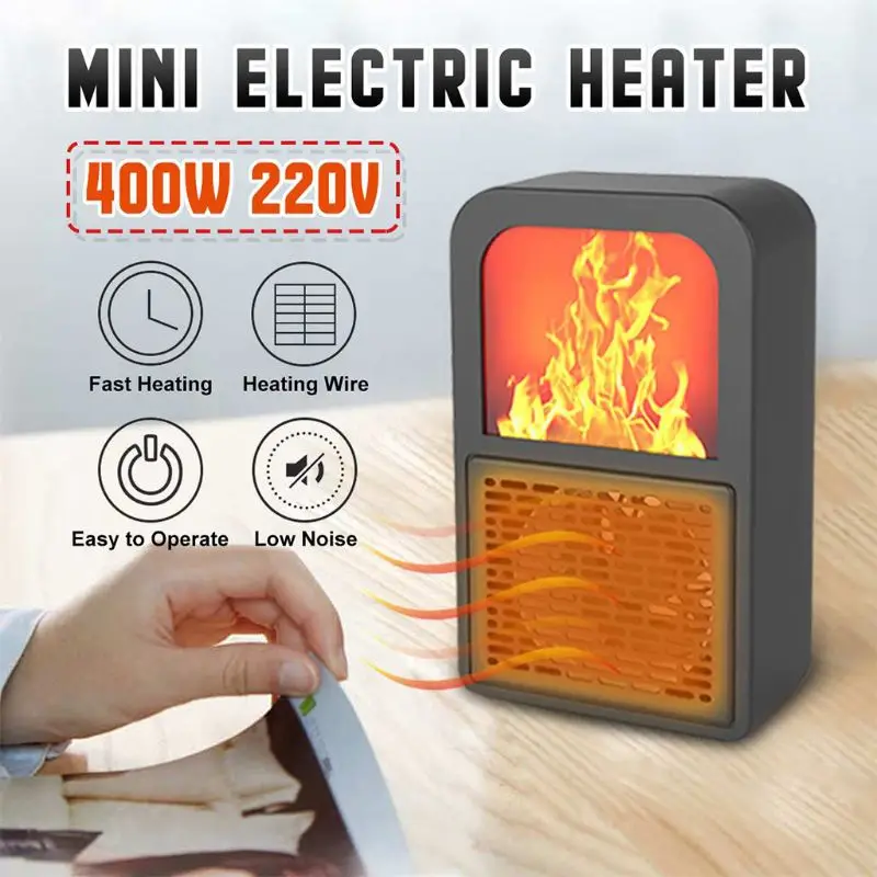 Mini Electric Wall-outlet Flame Heater EU Plug-in Air Warmer PTC Ceramic Heating