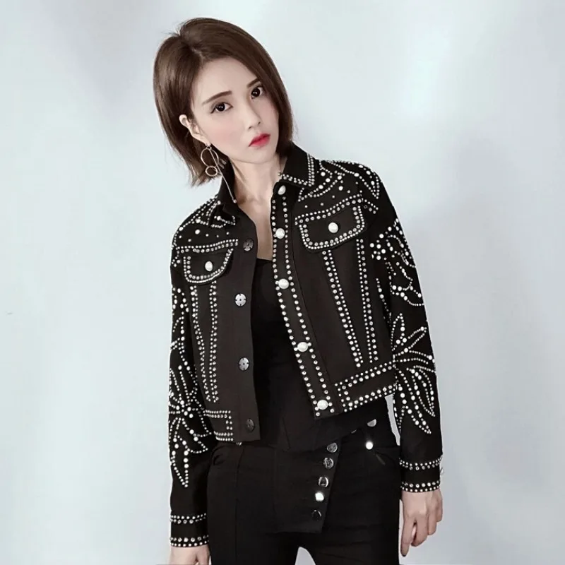 Женская короткая куртка с длинным рукавом однобортная прямая в стиле панк