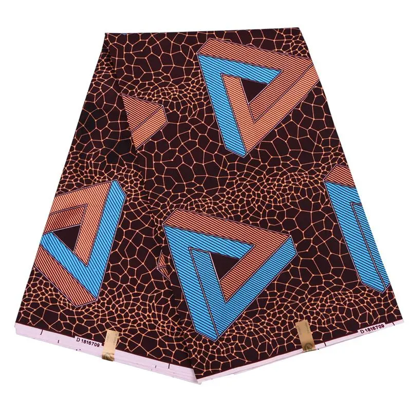 

New Fashion Arrivals African Dutch Wax Blue Triangle Printed Fabric African Wax Printed Chocolate Color Fabric 6Yards