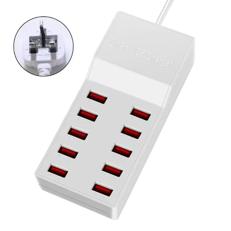 UK 10 станция для зарядки с USB разветвителем 50 Вт мобильный телефон Зарядное устройство концентратор умная ИС(интеграционная схема зарядки Универсальный Мощность адаптер для Xiaomi huawei смартфонами - Тип штекера: UK