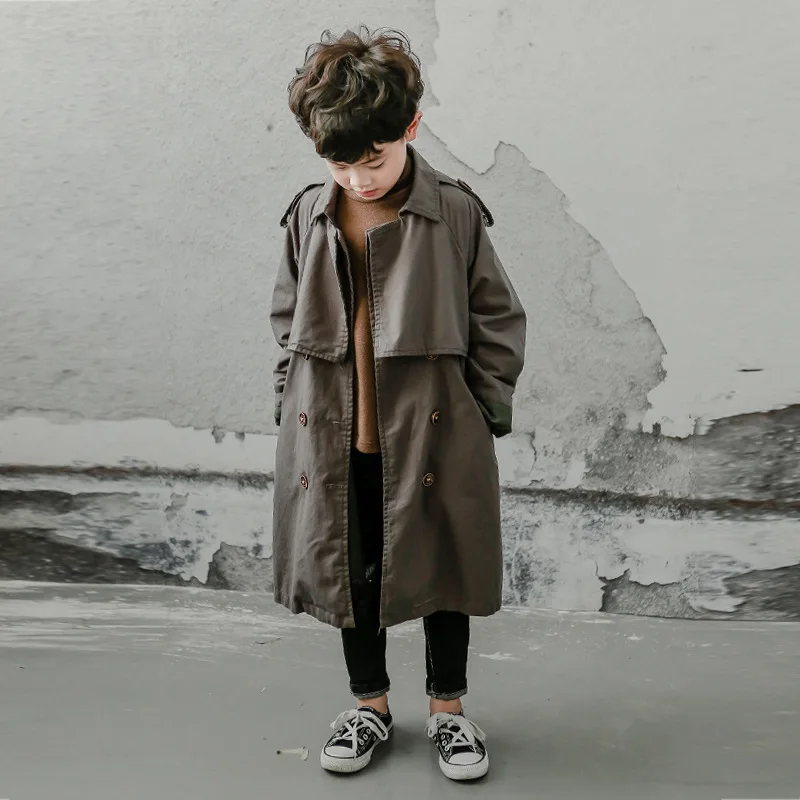 Kids Jacket Girls Trench Coats 6-16y Kids Trench Coat Spring Autumn Boys Overcoat Long Sleeve Turn-Down Collar Windbreaker