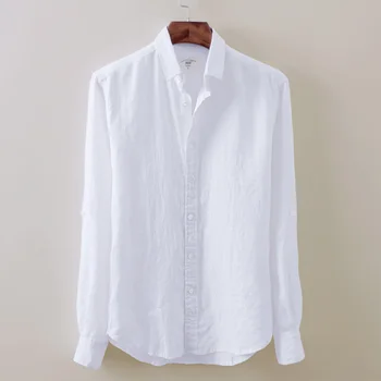 

Autumn New Shirts Men 2019 100%Linen Long Sleeve Shirt Breathable Casual Classic Turn-down Collar Clothes Y1962
