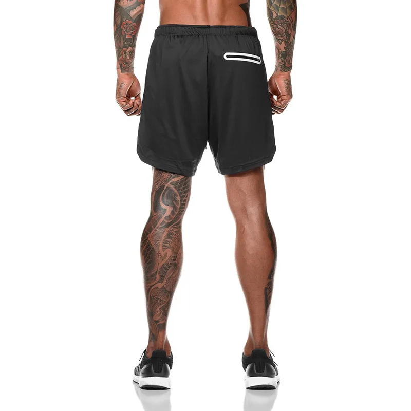 Мужские спортивные шорты с защищенным карманом для фитнеса 2 в 1 шорты быстросохнущие модные эластичные талии для активного отдыха M-3XL