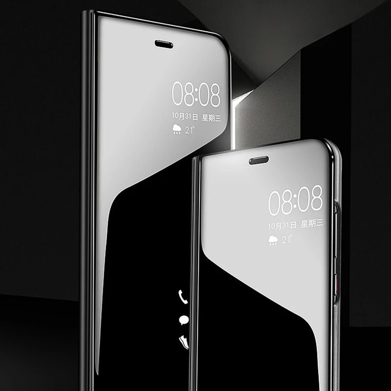 Умный зеркальный флип чехол для huawei y9 y7 y6 y5 prime 2018 кожаный подставка телефона y 9 7 6 5