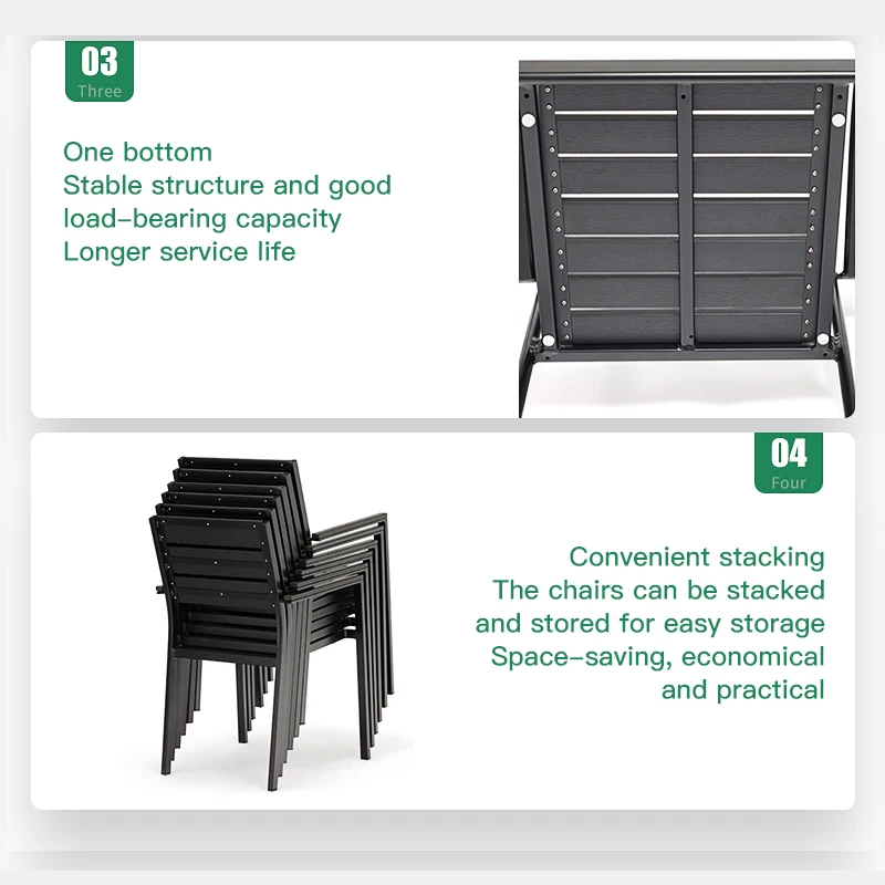 Modern Outdoor Aluminum Alloy Rectangle Round Garden Dining Table Industrial Style Back Chair Patio Terrace Rainproof Dining Set