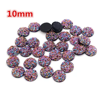 

New Fashion 10mm 40pcs Dream Aurora AB Colors Natural ore Flat back Resin Cabochons For Bracelet Earrings accessories-O5-32