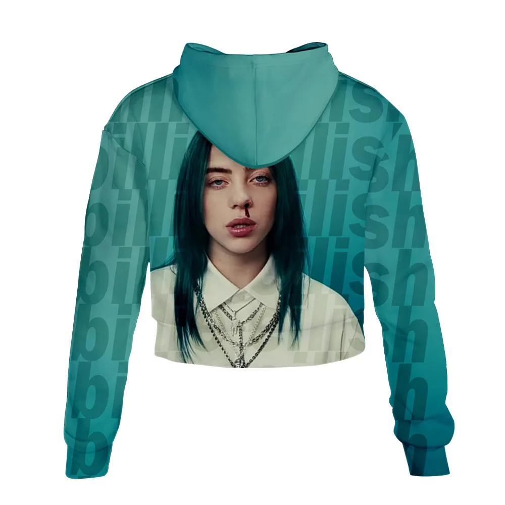 Billie Eilish сексуальные с высокой талией пупка укороченные топы для девушек Толстовка с капюшоном женские толстовки с 3D принтом модная спортивная одежда хип-хоп толстовки