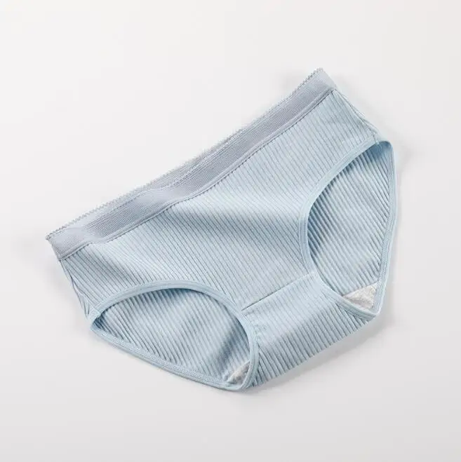 Cotton Briefs Solid Color Underwear Seamless No Trace Women Panties Mid Rise Female Lingerie Striped Pattern Breathable Pants