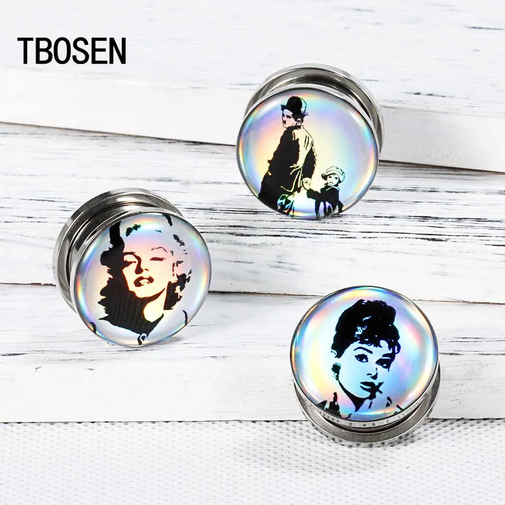 

New Style Chaplin Famous Person Stainless steel Ear Plugs Expanders Ear Gauges Reamers Fashion Jewelry Gift For Women Men 2pcs