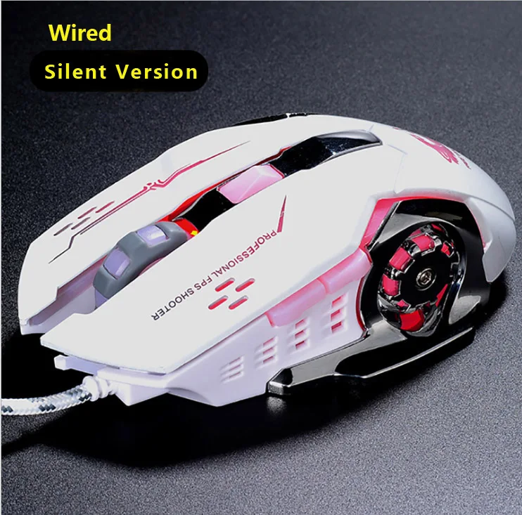 Игровая мышь, 7 кнопок, проводная мышь, 4000 dpi, светодиодный, оптическая мышь для компьютера, USB, геймерские мыши, игровая мышь, бесшумная мышь для ПК, ноутбука - Цвет: White-silent