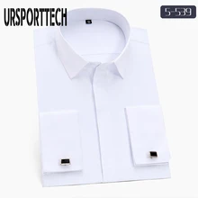 New Men Long Sleeve Shirt Spring Solid Men French Cufflinks Casual Shirt White Collar Design Mens French Cuff Dress Shirts M-5XL