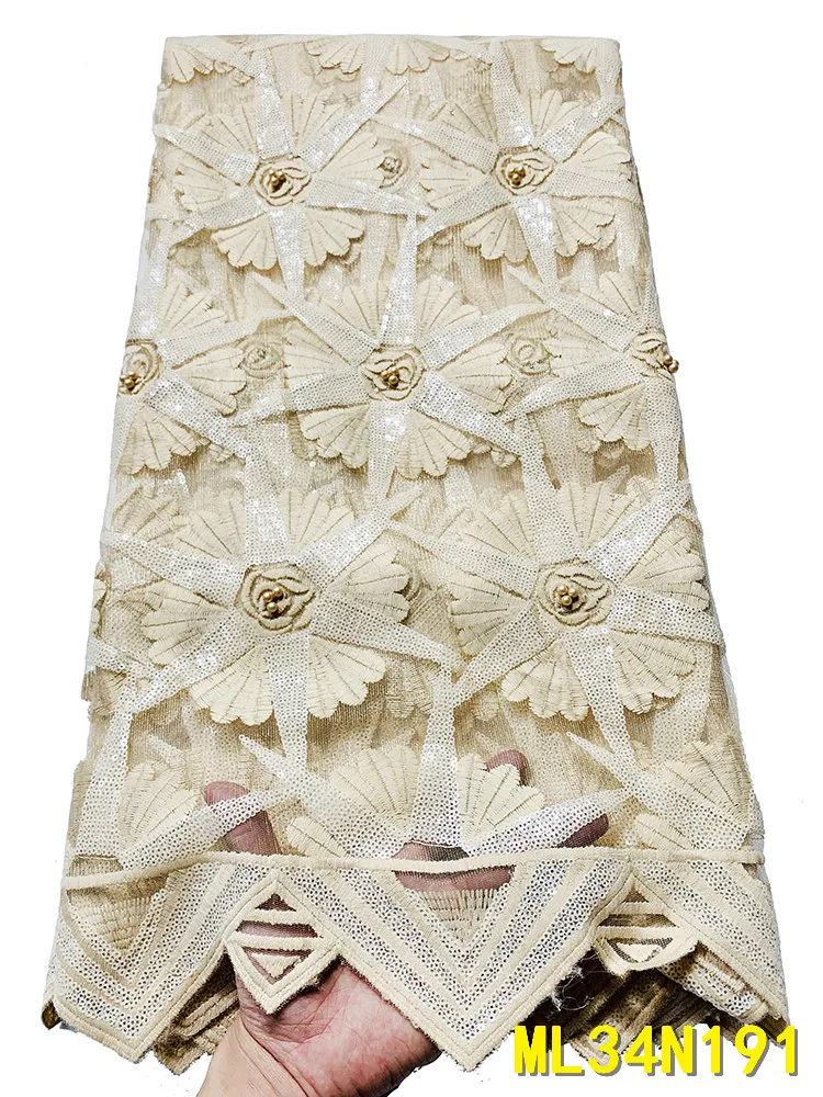 

BEAUTIFICAL African Embroidery Lace Beige Color French Tulle Lace Sequins Lace for Dress ML34N191