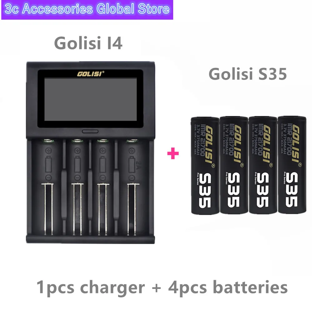Golisi 4 шт. S35 IMR 21700 3750 мАч E-CIG перезаряжаемая батарея для вейпа с i4 умное зарядное