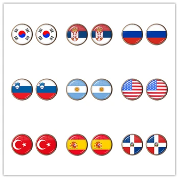 

National Flag Stud Glass Earrings Korea,Serbia,Russia,Slovenia,Argentina,United States,Turkey,Spain,Dominica Jewelry For Women