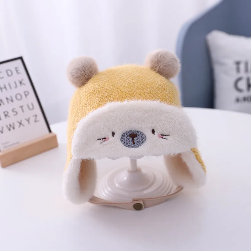 

Новая зимняя шапка для малышей Носки с рисунком медведя из мультика узор плотная бархатная теплая защита ушей мужского и женского пола Милая Детская шляпа, стильный