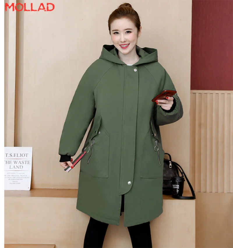 MOLLAD Large women's cotton padded jacket medium length loose and thickened Hooded Winter Coat | Женская одежда
